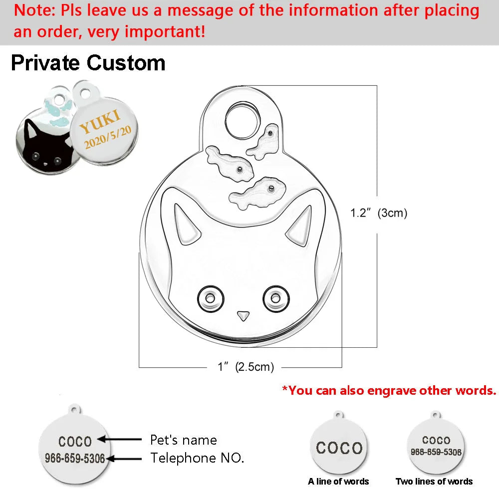 Custom Tags Custom Dog Cat ID Tag Personalized Cute Pet Name Tag for Cat Dog Collar Address Tags for Dog With Engraving customized Anti-Lost