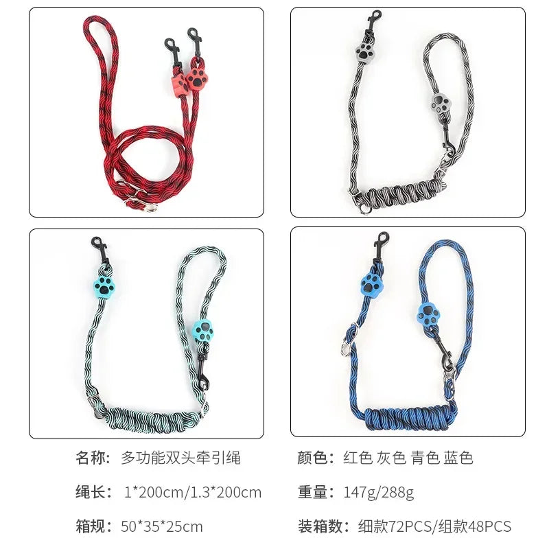 Pet Leash Pet Leash for Two Double Small, Medium and Large Dogs - Outdoor Training, 2 Way Couplers, Nylon Ribbon Rope Belt Stuff