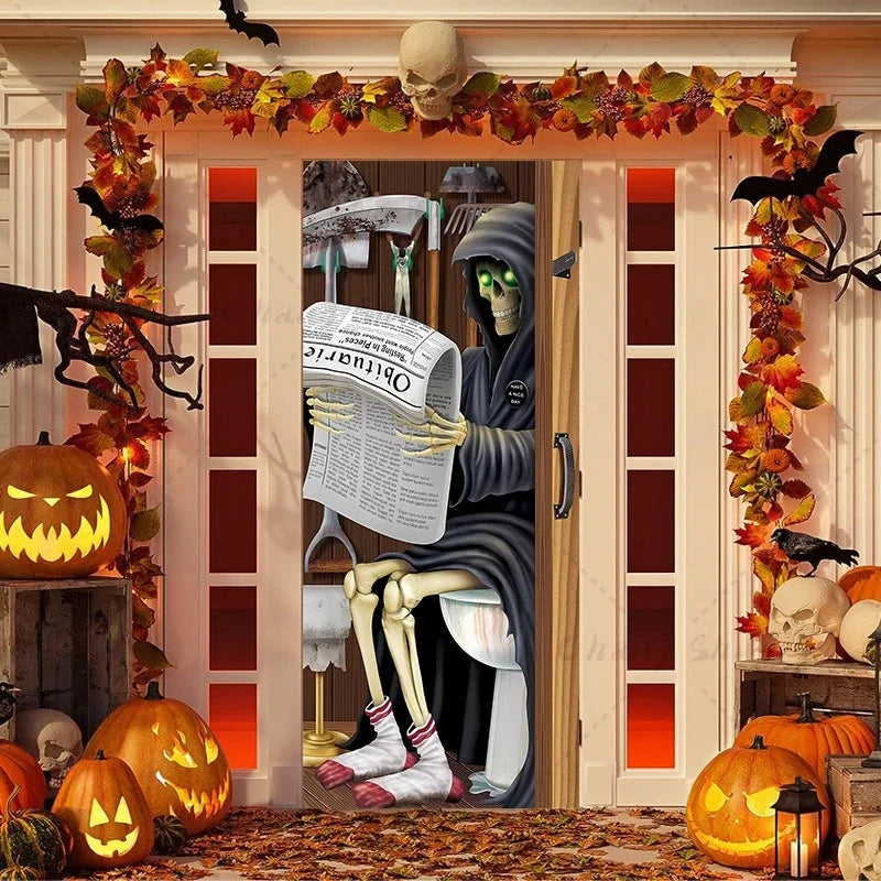 Halloween decoration, horror door cover, witch background, holiday party supply, vampire porch, home decoration gifts