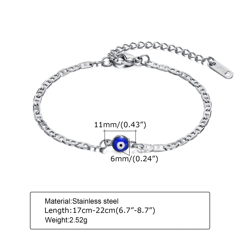 Anklets for Men, Turkey Evil Blue Eye Anklet. Stainless Steel Flat Mariner Link Ancho Chain Bracelet Anklet, Women Jewelry