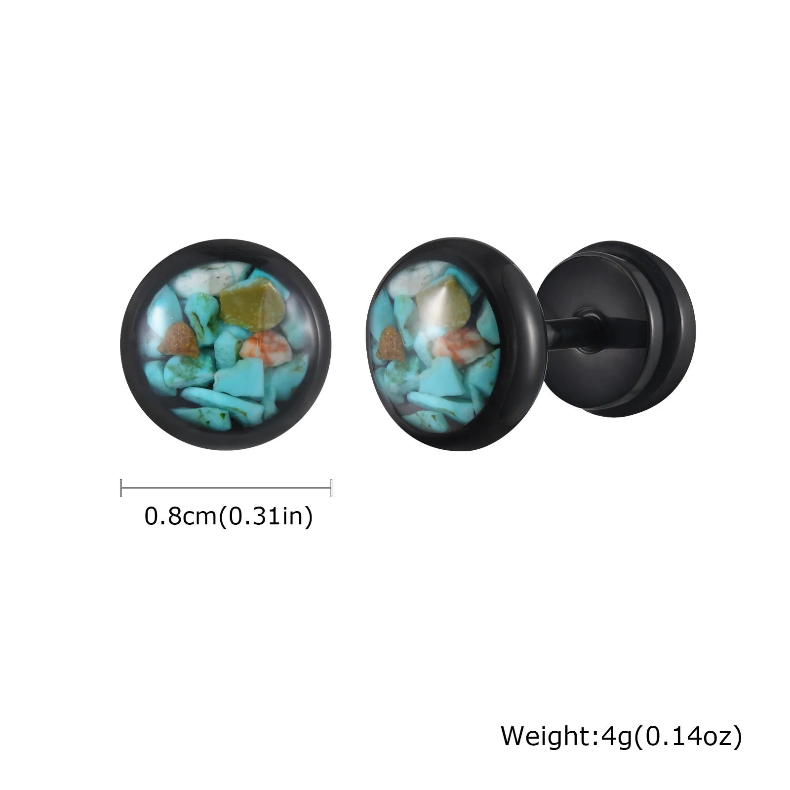 Natural Stone Stud Earrings for Men Boys,Stainless Steel Plated Round Small Earring,Stylish Jewelry Gifts