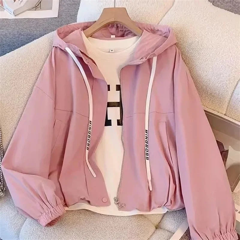 Women's Jacket Fashion Hooded Windbreaker New Spring Autumn Female Casual Short Coat Outwear Pink Green White Female Outerwear