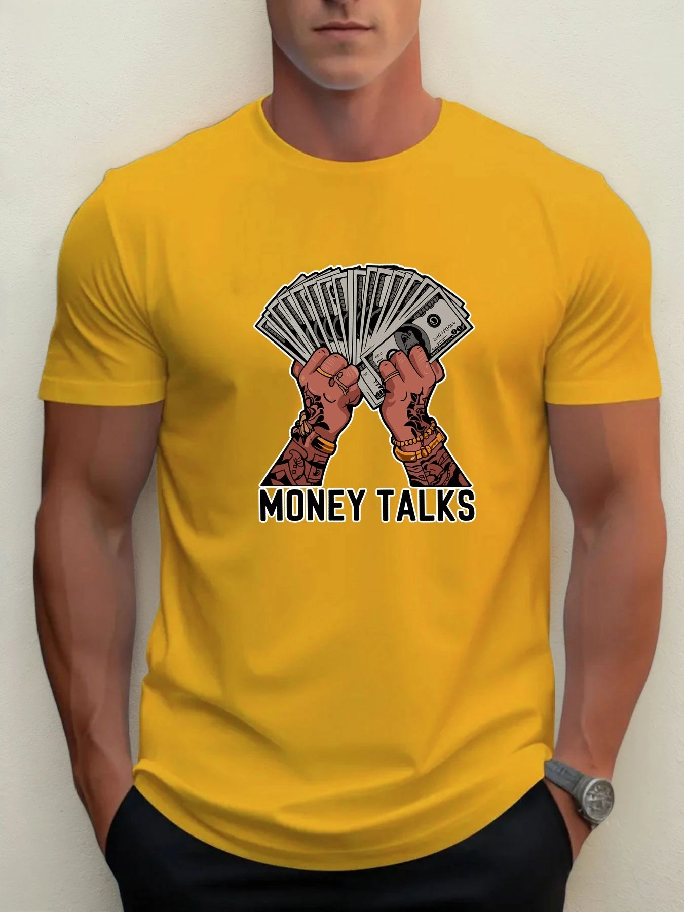 T Shirts For Man MONEY TALKS 100% Cotton Graphic Printing Summer Round Neck T-Shirt Casual Breathable Street Style Daily Top