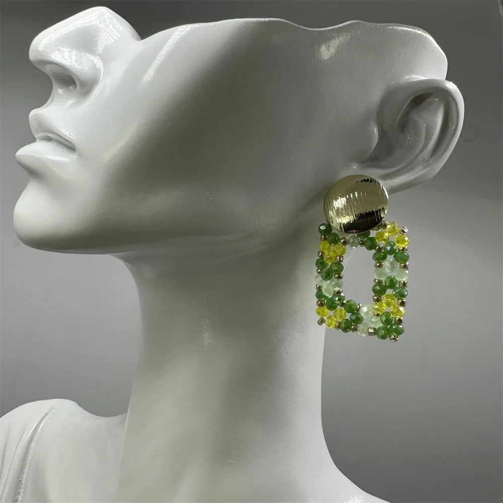 Big Drop Earrings For Women Metal Thread Beads Handmade Crystal Long Earrings Statement Fashion Jewelry