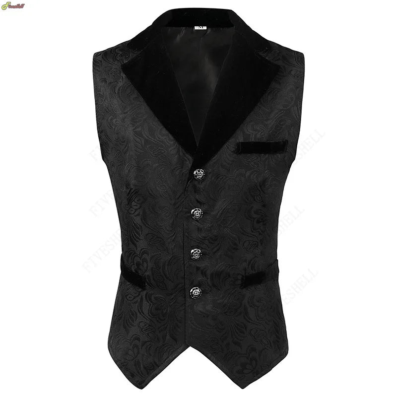 Men Steampunk Renaissance Cosplay Medieval Gothic Waistcoat Vest Vintage Vicotiran Jacquard Swallow Top Noble Fiveshell Costume