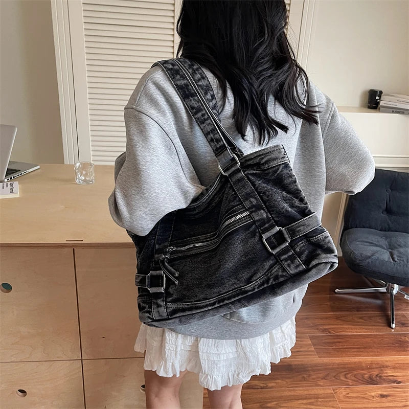 Bags women handbags ladies.Stylish New Denim Handbag, Washed and Old Shoulder Bag, Locomotive Bag, Crossbody Bags for Women