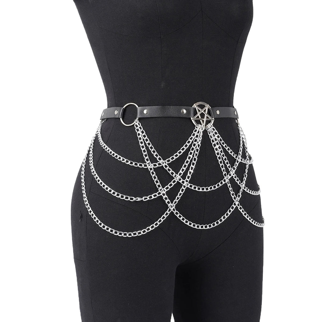 Women Fashion Belly Belt Chain Street Style Belt With Chain Gothic harness chain bustier Harness Waist Belt Clothing Accessories