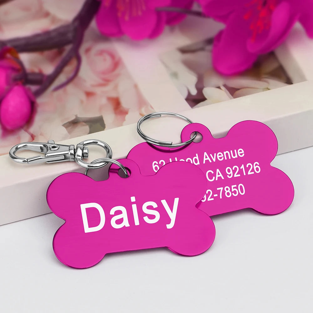 Custom Tags Personalized Dogs Cats ID Tag Custom Alloy Bone Puppy Kitten Collar Accessories Anti-lost Pet Name Tags for Small Large Dog Cat