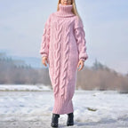 Women's Sweater Winter High Neck Solid Color Turtleneck Pullover Twisted Loose Knitted Sweater Long Dress Sweater for Female New