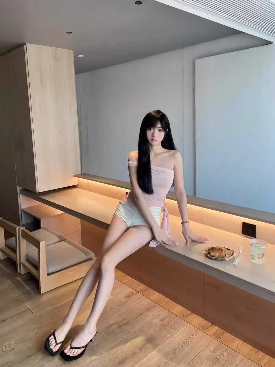 Summer Tops Sexy Crop Tops For Woman 2025 Summer Tanks & Camis Black Halter Top Mesh Top Pink Ruched Tank Top Side Tie Tube Top