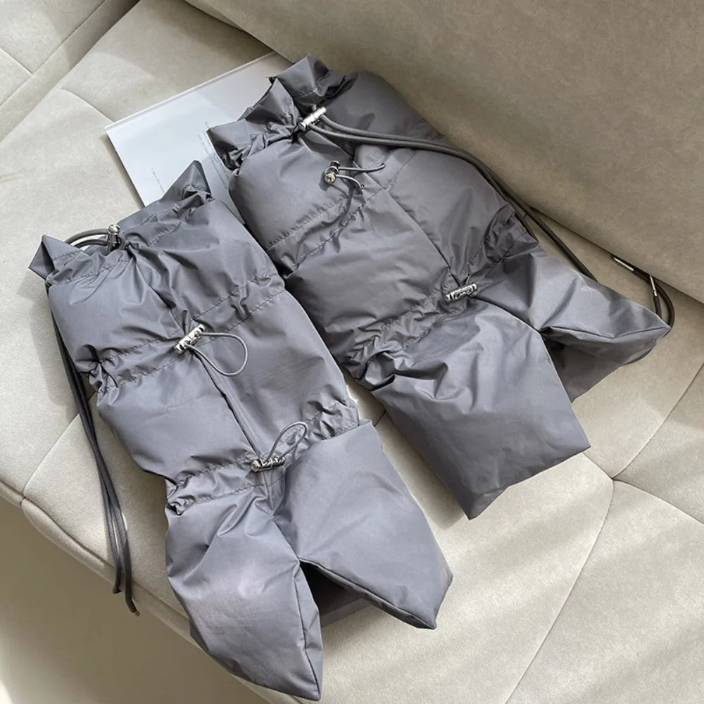 30/42cm New Thick Leg Warmer Women Ankle Warmer Drawstring Padded Puffer Split Boot Cuffs Adjustable Calf Gaiters Winter