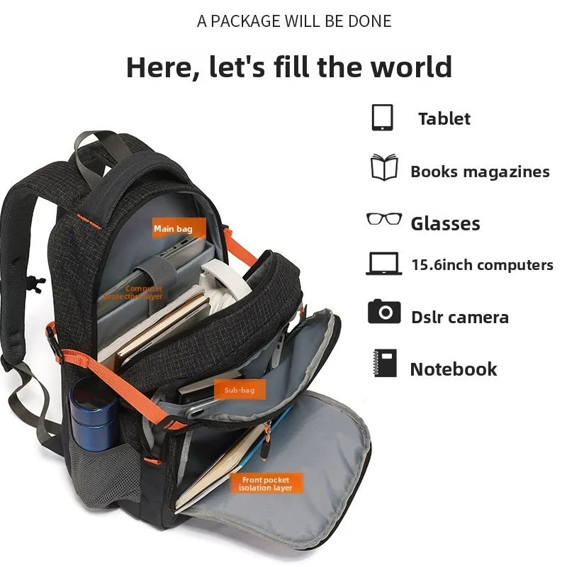 Backpack, casual bag, shock-absorbing, water-resistant, wear-resistant, large-capacity student bag, breathable travel bag