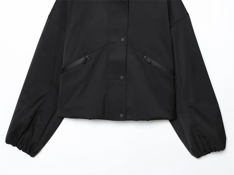 Women's Coat 2025 Autumn New Style Black Long Sleeve Hooded Waterproof Windproof Simple Jacket Casual Fashion Versatile