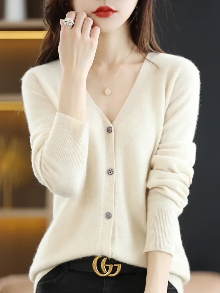 Women Cardigans Spring Autumn V-neck Single Breasted Short Slim Lady Knitwear Tops Solid Korean Fashion Sweaters