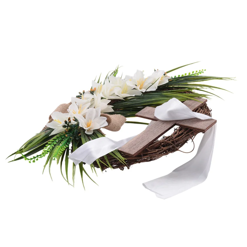 ABKJ-Easter Wreath With Garland, Easter Wreath Decor For Front Door , Artificial Celebration Wreath
