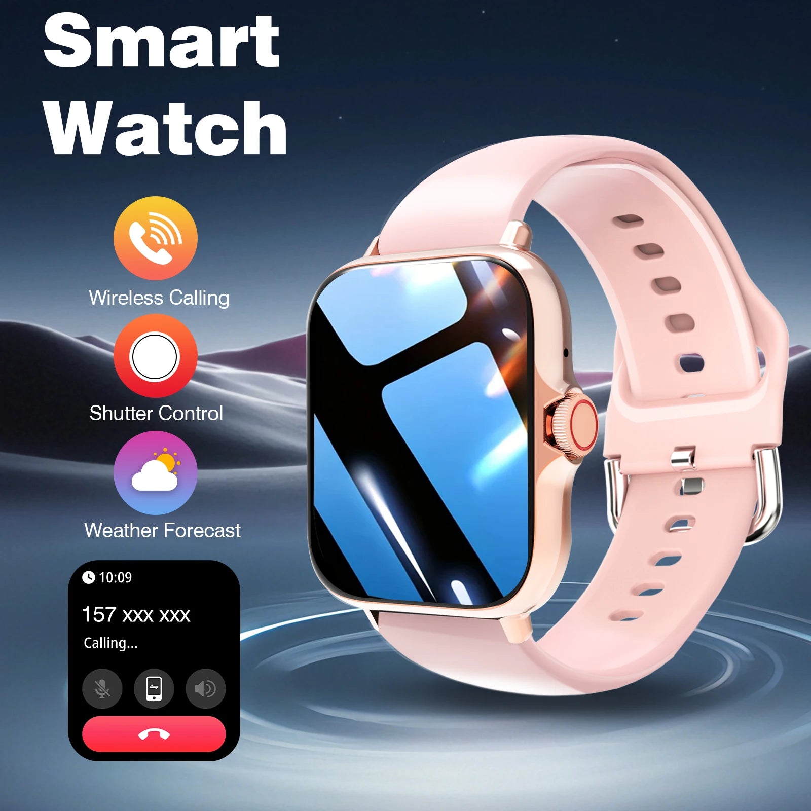 Smart Watch with 1.68-Inch HD Display – Wireless Calling/Dialing, Alarm/Message Notifications, Fitness Tracking, Music Control.