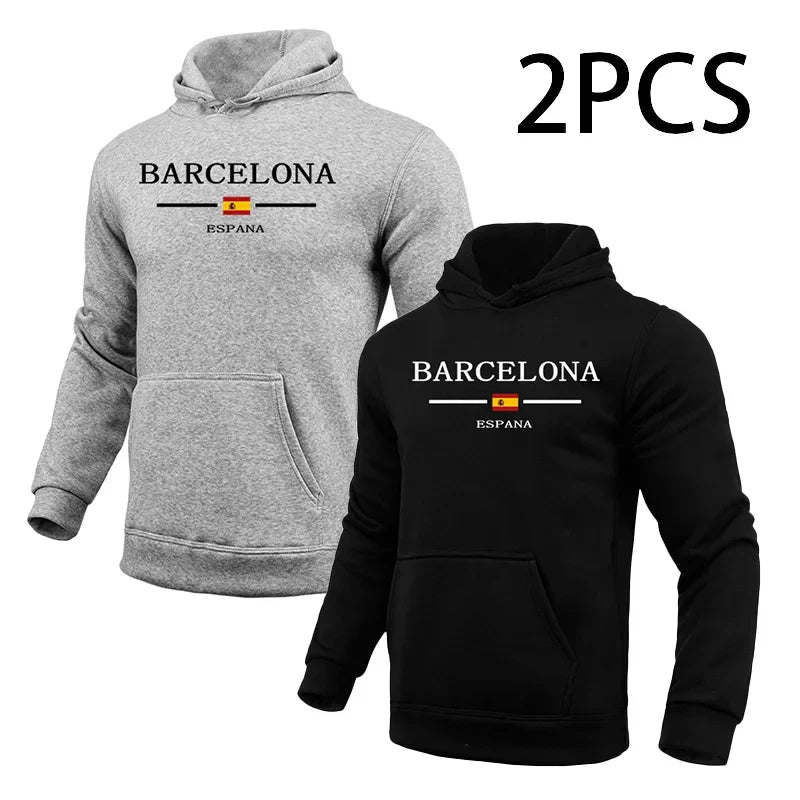 2 in 1 Hoodie for Man Barcelona Print Fall Winter Casual Sporty Jogger Sweatshirt Home Outdoor Comfort Warm Fashion Pullover