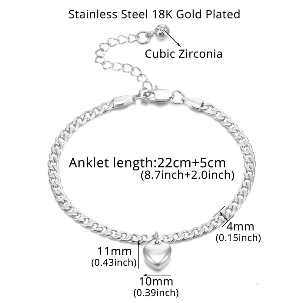 Anklet For Women Gold Color Stainless Steel Cuban Link Ankle Bracelets Summer 2024 Fashion Leg Chain Beach Foot Jewelry Ancklets