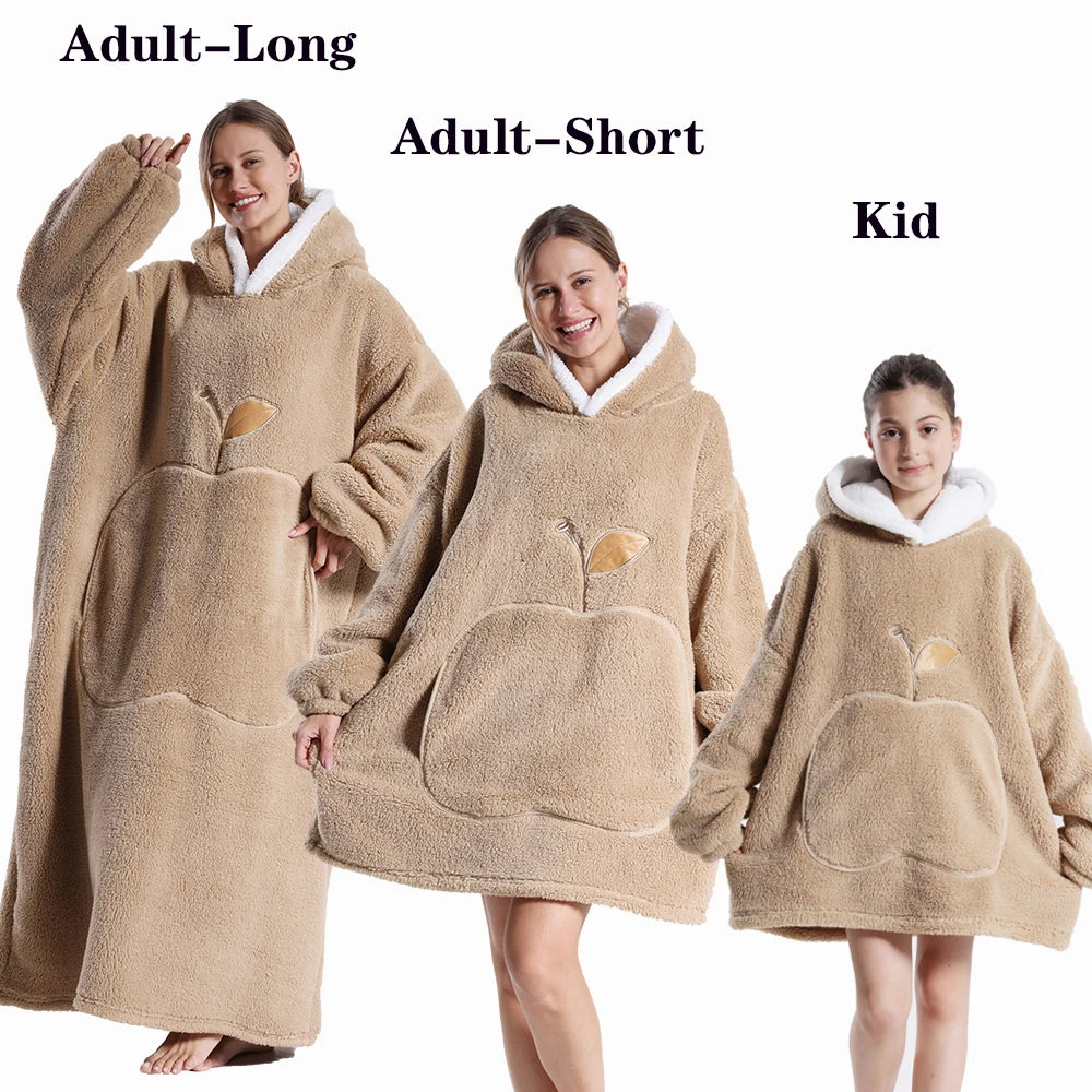 Winter Hoodies Sweatshirt Women Men Pullover Extra Long Warm Soft Fleece Giant TV Oversized Blanket with Long Flannel Sleeves