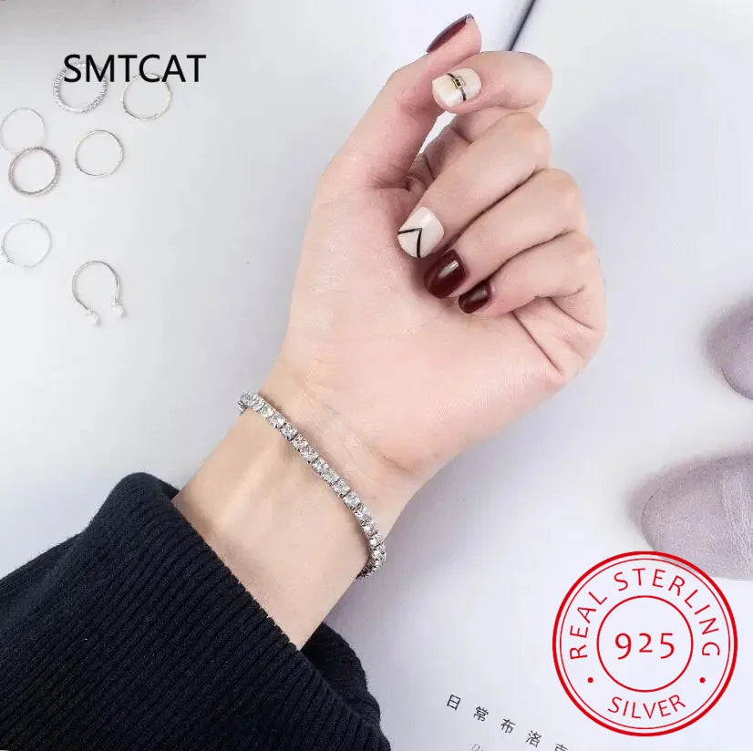 Charm Bracelet For Women High Quality S925 Silver Platinum Plated Moissanite Bracelet Sparkling Personality Wedding Jewelry Gift