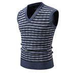 Men's Sleeveless Vest Sweater Casual Streetwear Knitted Pullover Vintage Waistcoat Sweater Top Striped Knit Clothing for Man