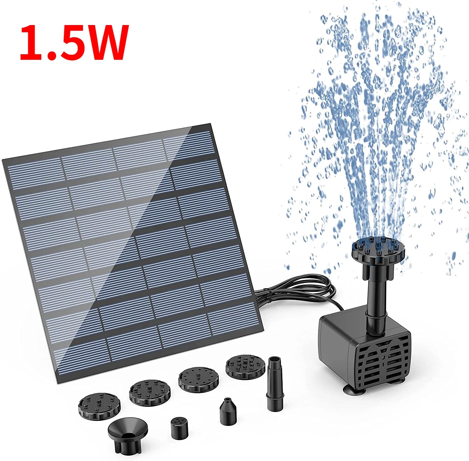 2.5W Solar Fountain Split Design with 6 Fountains and 4-foot Water Pipes for Outdoor Garden Solar Fountain Water Pump Decoration