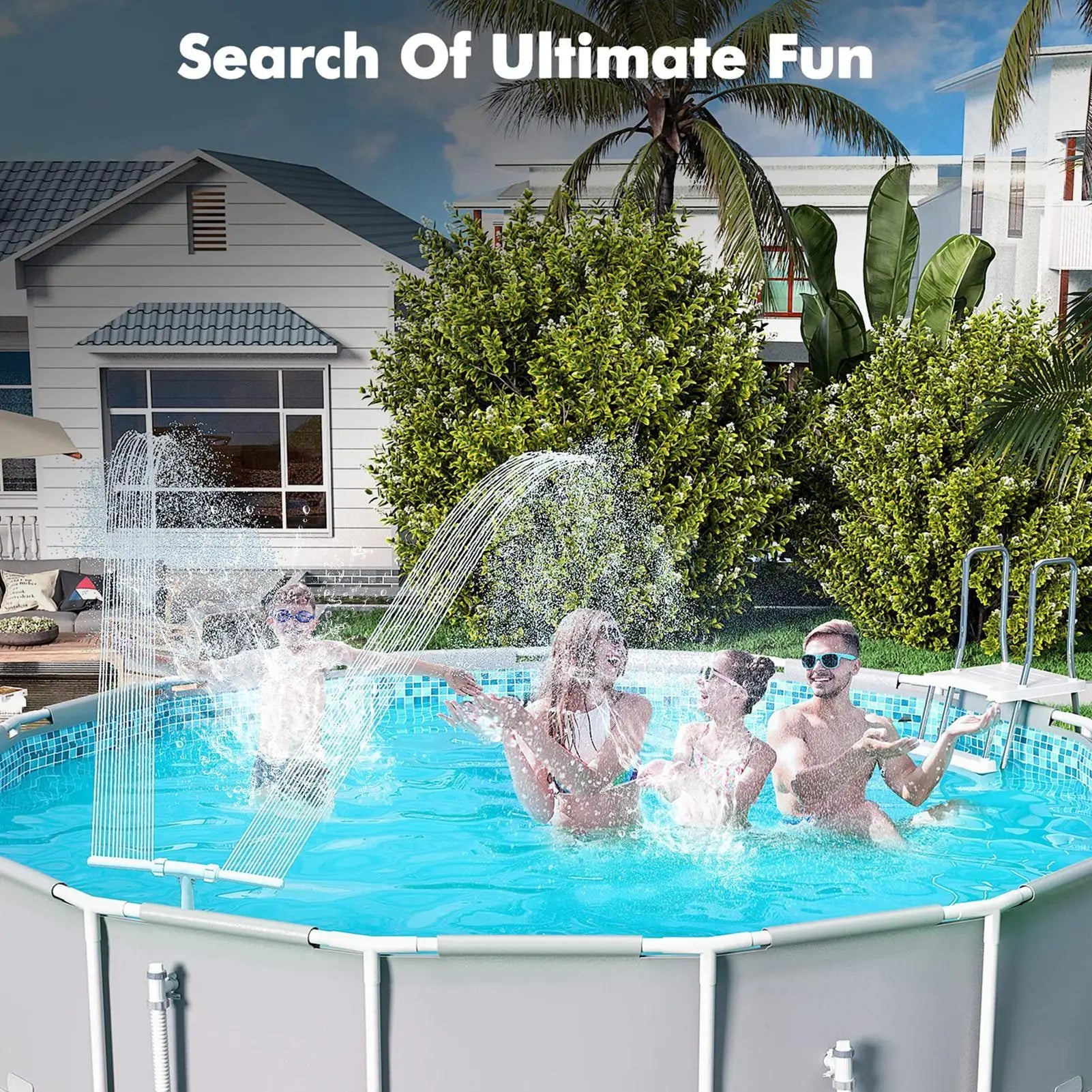Pool Fountain Duals Spray Water Fountains forAbove Ground Inground Pools, 2-in-1 Adjustable Waterfall Pool Sprinkler Fountain