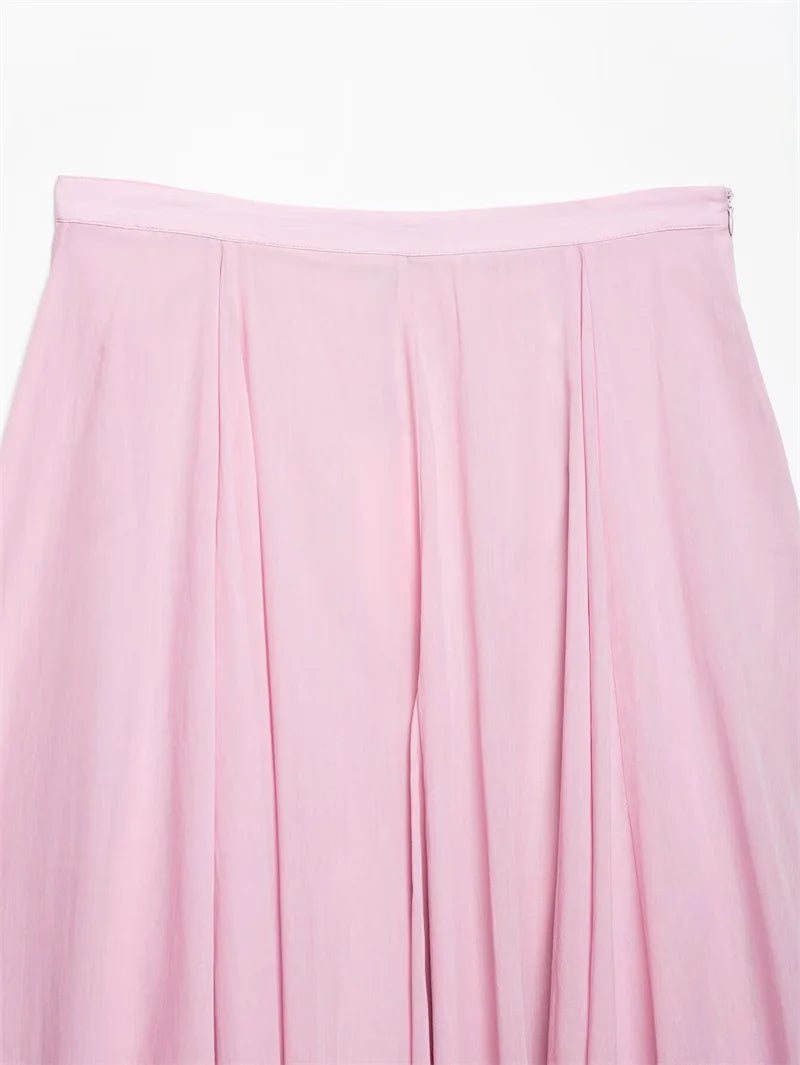 Women's Skirt New Summer 2025 Pink Pleated Midi Skirt A hem looks slim Casual and versatile Fresh and fashionable