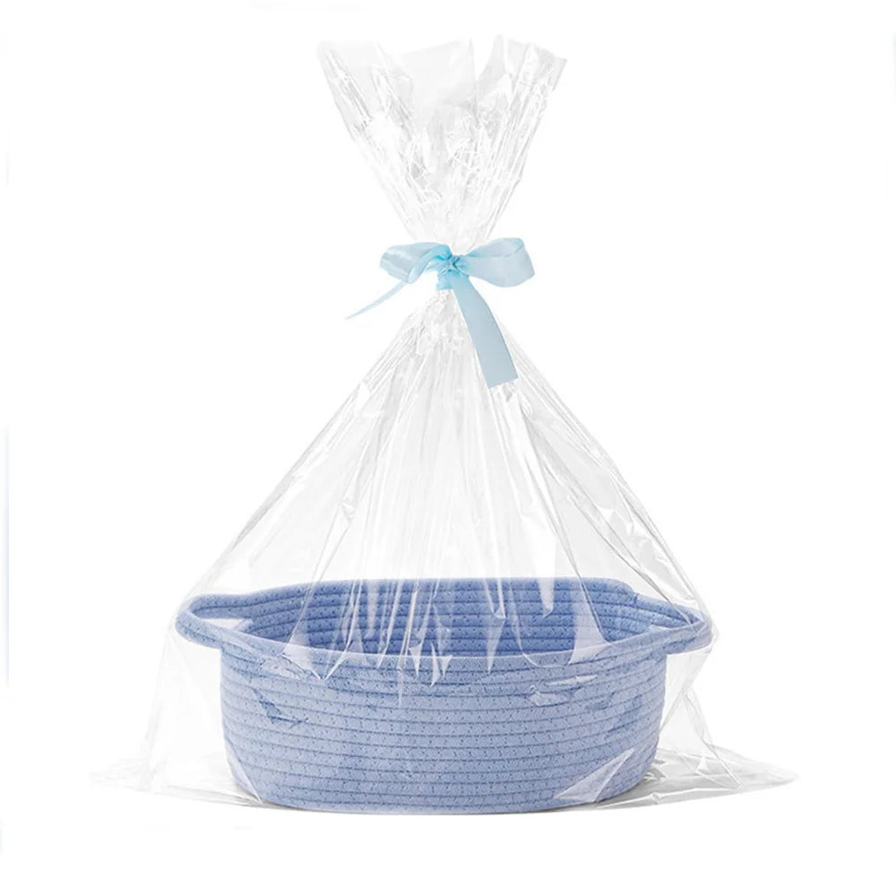 Easter Rope Basket With Transparent Packaging Bag And Ribbon Bow Woven Basket Open Dish Storage Basket Shelf Basket Key Towel