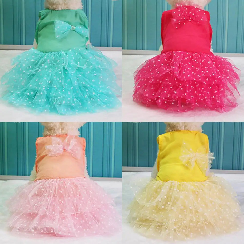Dog Dresses Pet Dresses Bow-knot Design Lace Multiple Layer Puppy Skirt Buttons Sleeveless Eye-catching Dogs Princess Dress Pet Clothes