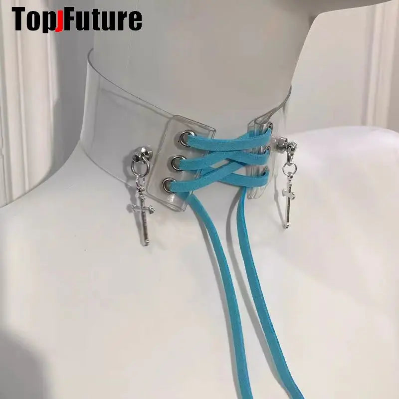 Women Y2K Girl wing punk Harajuku Gothic Lolita lace up cross short necklace Halloween cosplay props subculture Chokers Choker