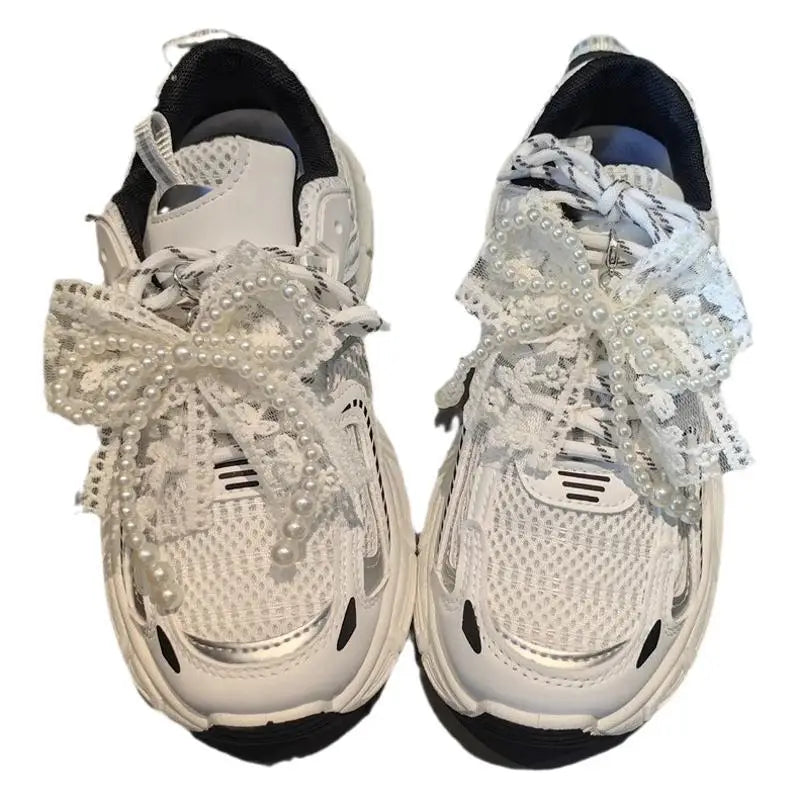 Fashion Lace pearl bow Shoe laces Charms for Sneakers Decorative Shoe Flower Buckle Premium Decorative Shoe Charm Accessories