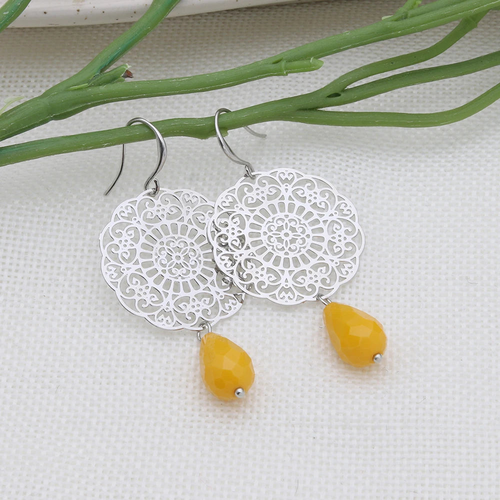 Drop Earrings Dangle Bohemian Metal Carving Hollow Pattern Crystal Water Charm 2023 New Hot Fashion Jewelry Accessories Brand Ms