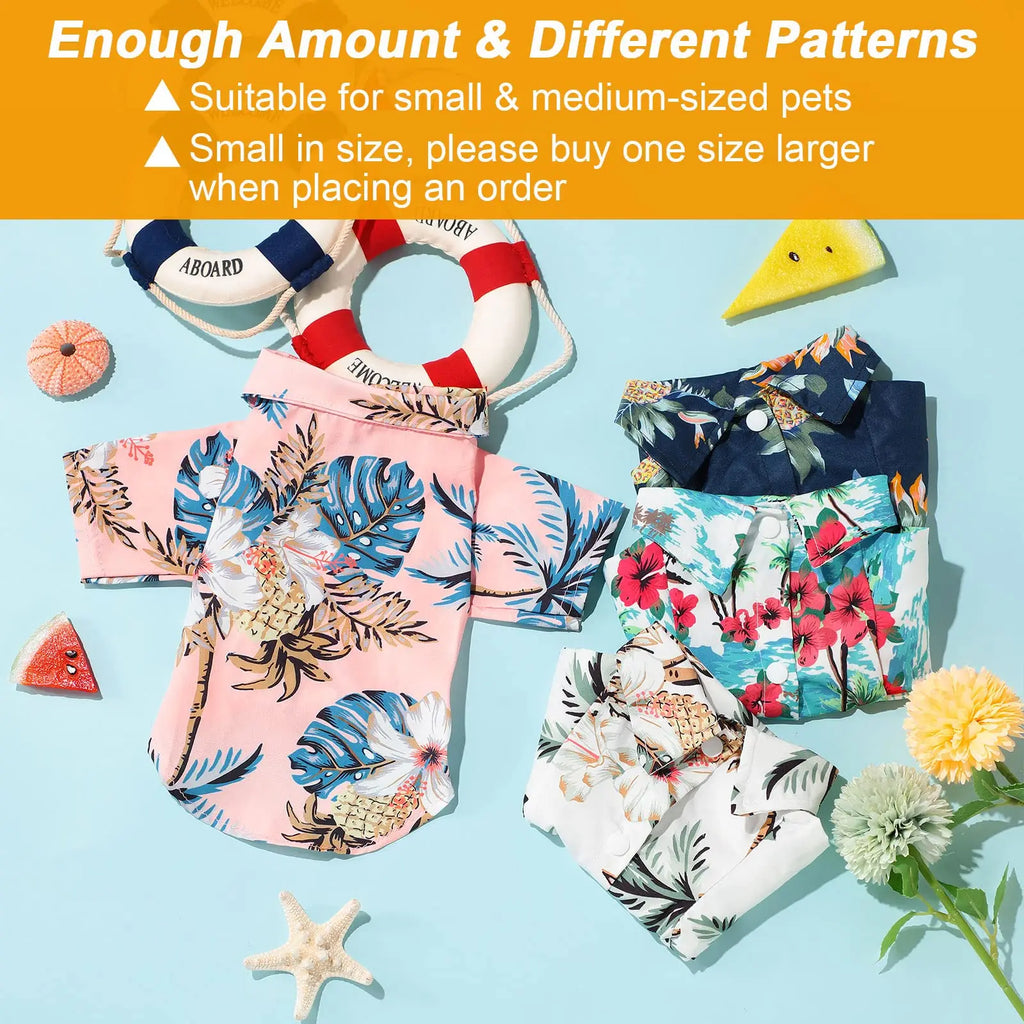 Pet Summer T-Shirts Hawaii Style Floral Dog Shirt Hawaiian Printed Pet T-Shirts Breathable Cool Clothes Beach Seaside Puppy