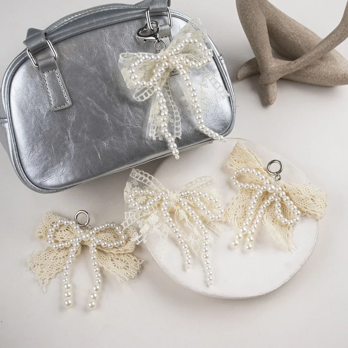 1pair Fashion Lace Pearl Bow Shoe Laces Charms for Sneakers Decorative Shoe Flower Buckle Decorative Shoe Charm Accessories