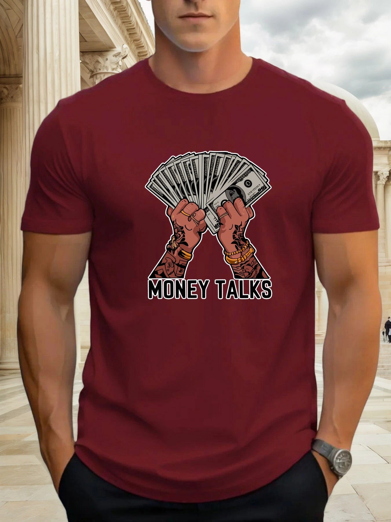 T Shirts For Man MONEY TALKS 100% Cotton Graphic Printing Summer Round Neck T-Shirt Casual Breathable Street Style Daily Top