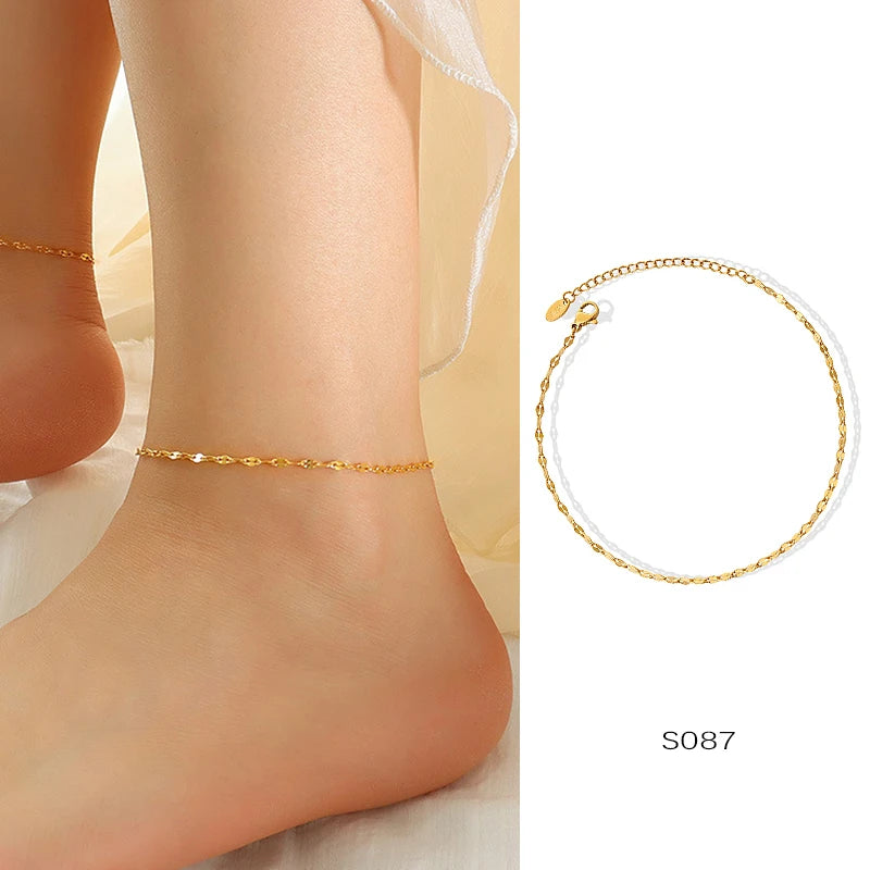 Anklets For Women Stainless Steel 18K Gold Plated High Quality No Tarnish Women's Ankle Bracelets Foot Chains Luxury Ankle Strap