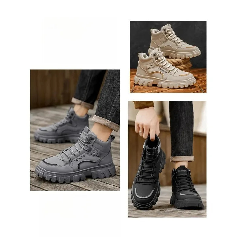 Male Footwear Rubber Men's Shoes 2025 Autumn New Casual Shoes High Top Outdoor Waterproof Anti Slip Man Ankle Boots