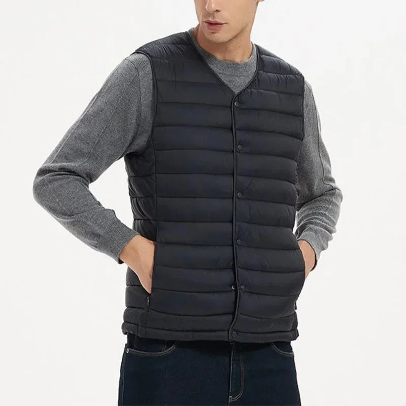 Men Vest Jacket Warm 2024 Autumn Winter Casual Sleeveless Coats Down Cotton Waistcoat Solid Color Male Buttons V-neck Outerwear