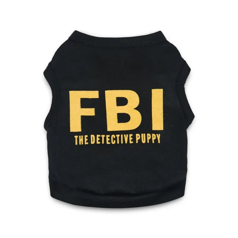 name-branded clothes Pet Supplies Dog Clothes Cotton Black Printed fbi Pet Vest Teddy Clothes Spring Summer New