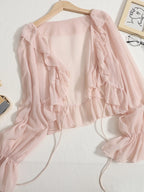 Women's Summer New Sle Sun Protection Clothing Chiffon Bell Sve Lace Trim Cardigan Fairy awl ort Outerwear