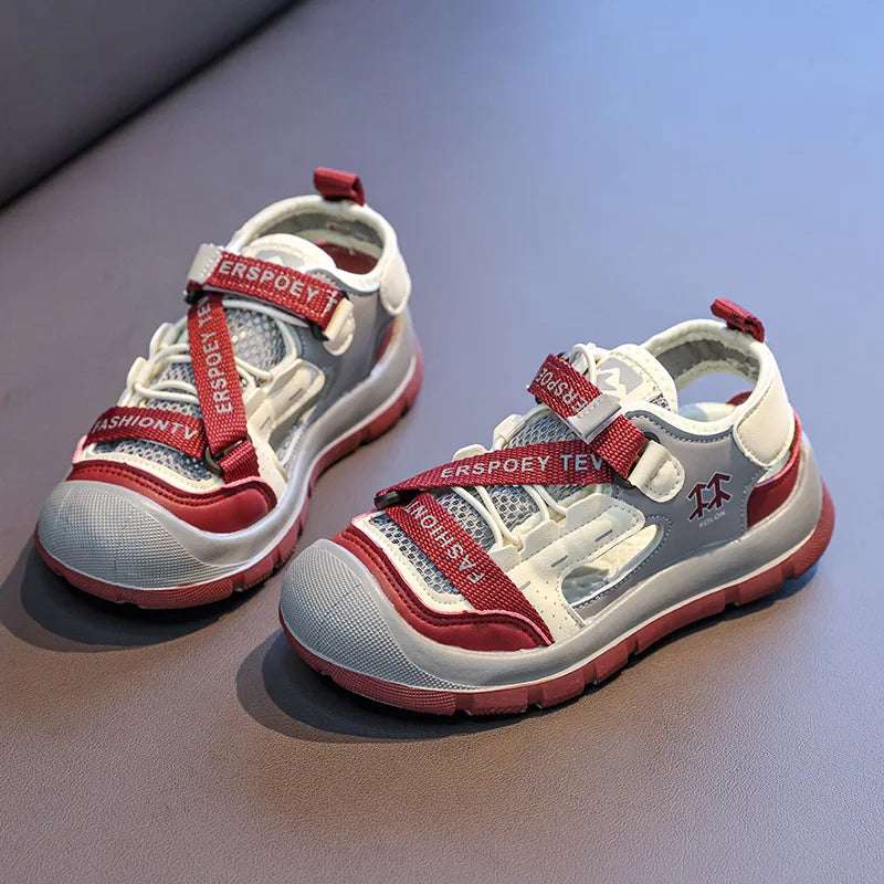 Children Casual Shoes Hollowed-out Kids Sandals Sports Running 2025 Summer New Students Flat Shoes Toes Capped Non-slip Trendy Children Shoes