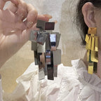 Eardrops Elegant Exaggerated Ear Studs Retro Silver Geometric Metal Earrings Alloy Jewelry Square Tassels Eardrops Bride