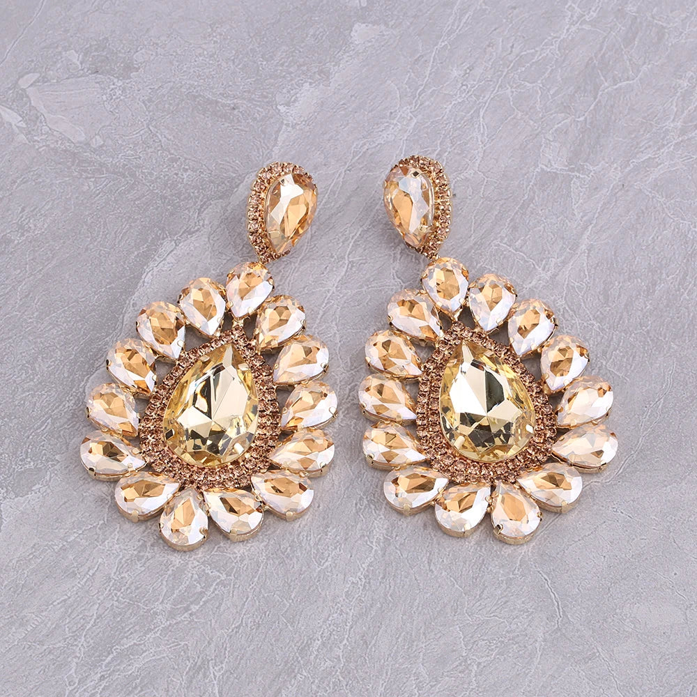 New Big Drop Dangle Earrings For Women Fashion Jewelry Party Multicolors Crystal Drills Statement Earrings Accessories Wholesale