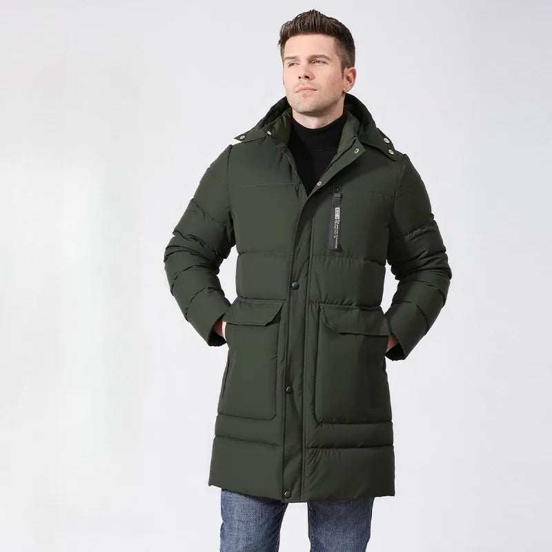 Winter Coat for Men Winter Jackets Water Resistant Warm Thicken Casual Versatile Puffer Coat Men Mid Length Cotton Padded Jacket