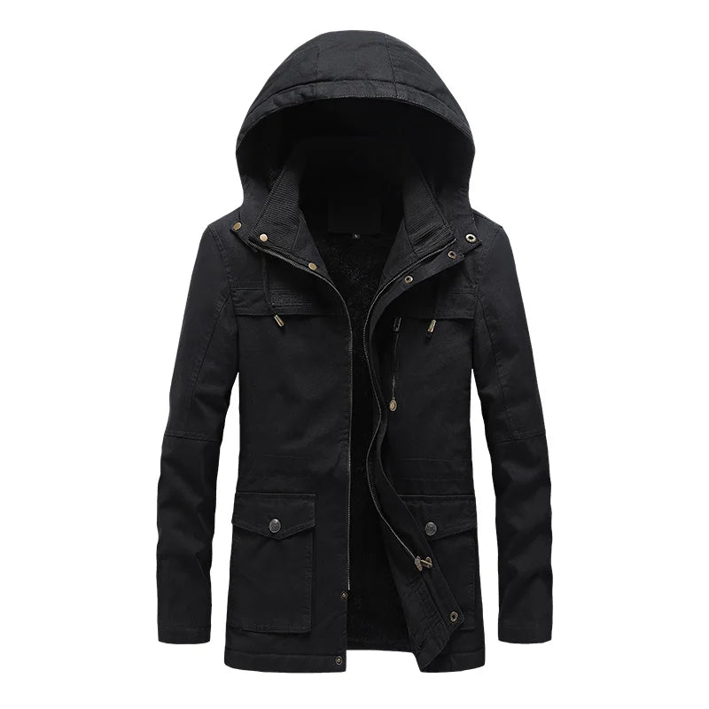 Winter Fleece Jackets Men Hooded Warm Thick Parkas Male Multi Pocket Cargo Jacket Coats Fashion Casual Outerwear Mens Clothing