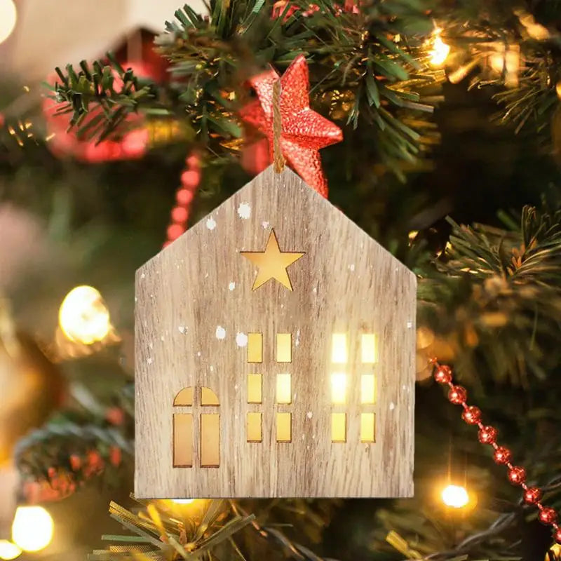 Christmas Wooden House Decor Creative House Shape Light Up Hanging Ornament Christmas Party Supplies Indoor Home Decoration
