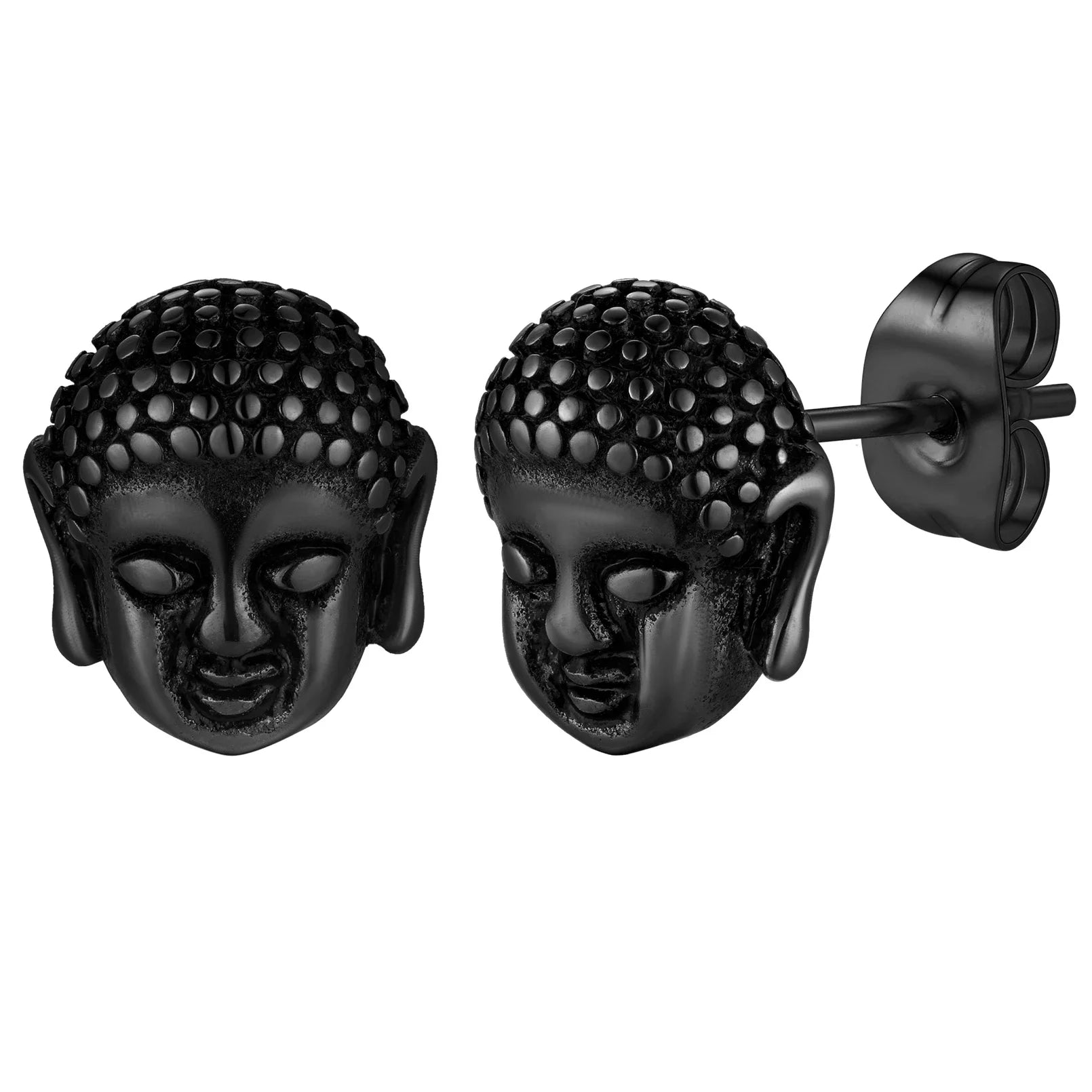 Stainless Steel Buddha head Stud Earrings for man woman Retro Vintage Style Buddhism Religious Unisex Jewelry