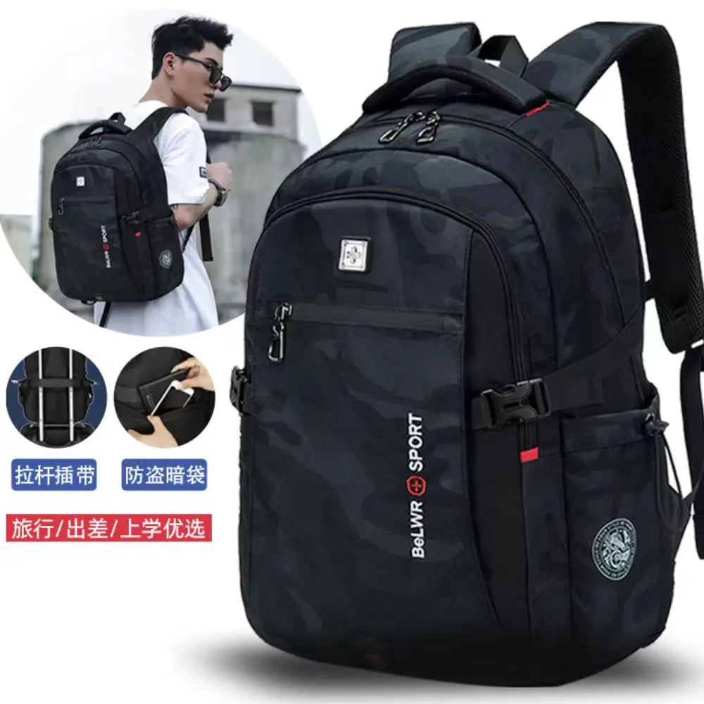 Backpack, male student backpack, computer bag, travel large capacity, thick, handsome, durable, dirt resistant