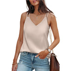Summer V Neck Tank Tops For Women Silk Satin Summer Sleeveless Camisole Straps Top Tops for Women Loose Fit  Crop Top